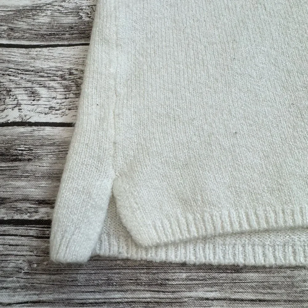 Falls Creek Women’s Ruffle Sleeve Sweater Ivory Cropped Knit Pullover S